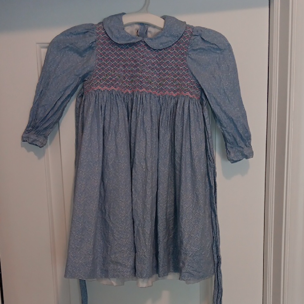 Smocked Frances Johnson For Simi Charming Blue Kids Dress Florap 4T Cotton Lined